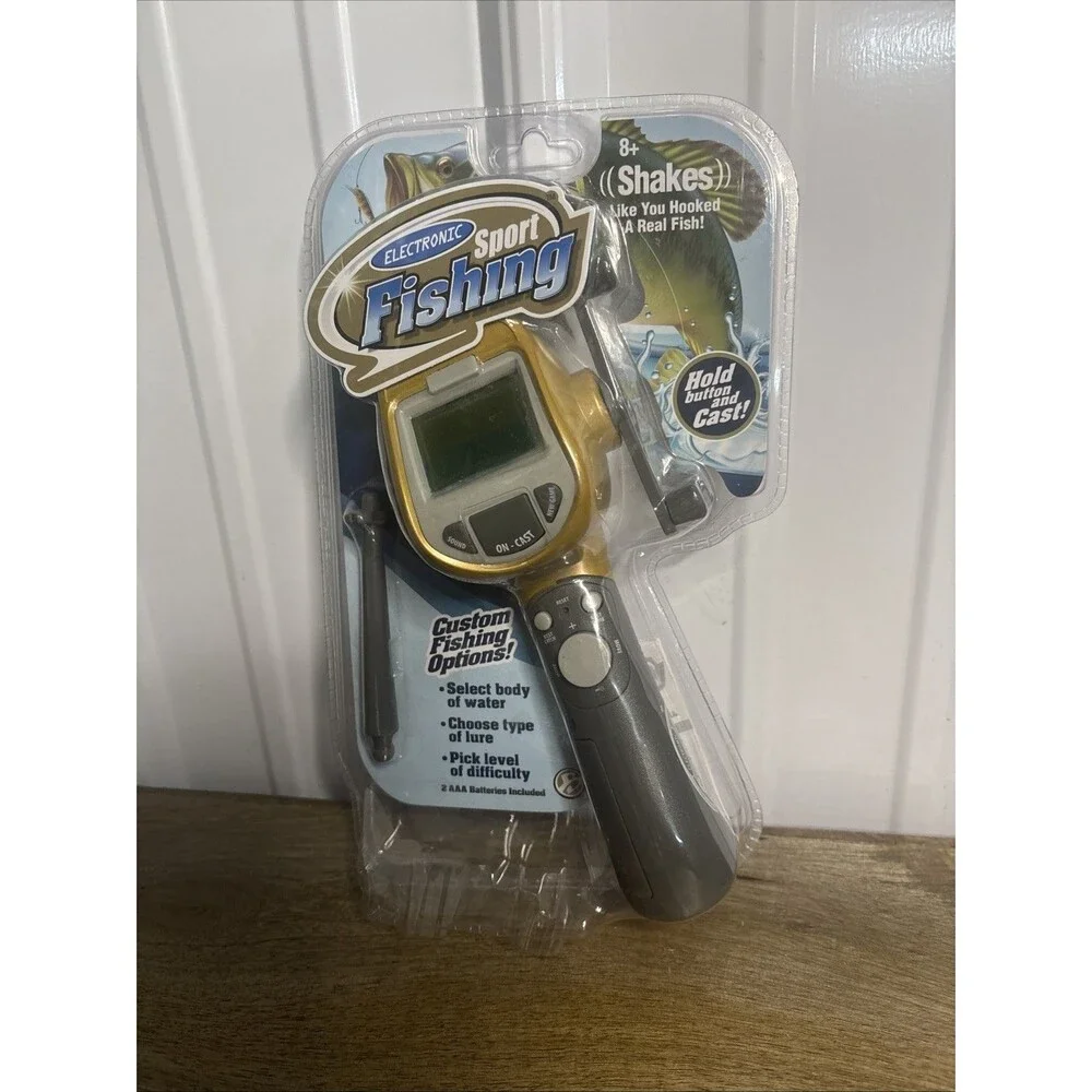 ELECTRONIC SPORT FISHING GAME HANDHELD REEL CAST SOUNDS, SHAKES WHEN FISH ON